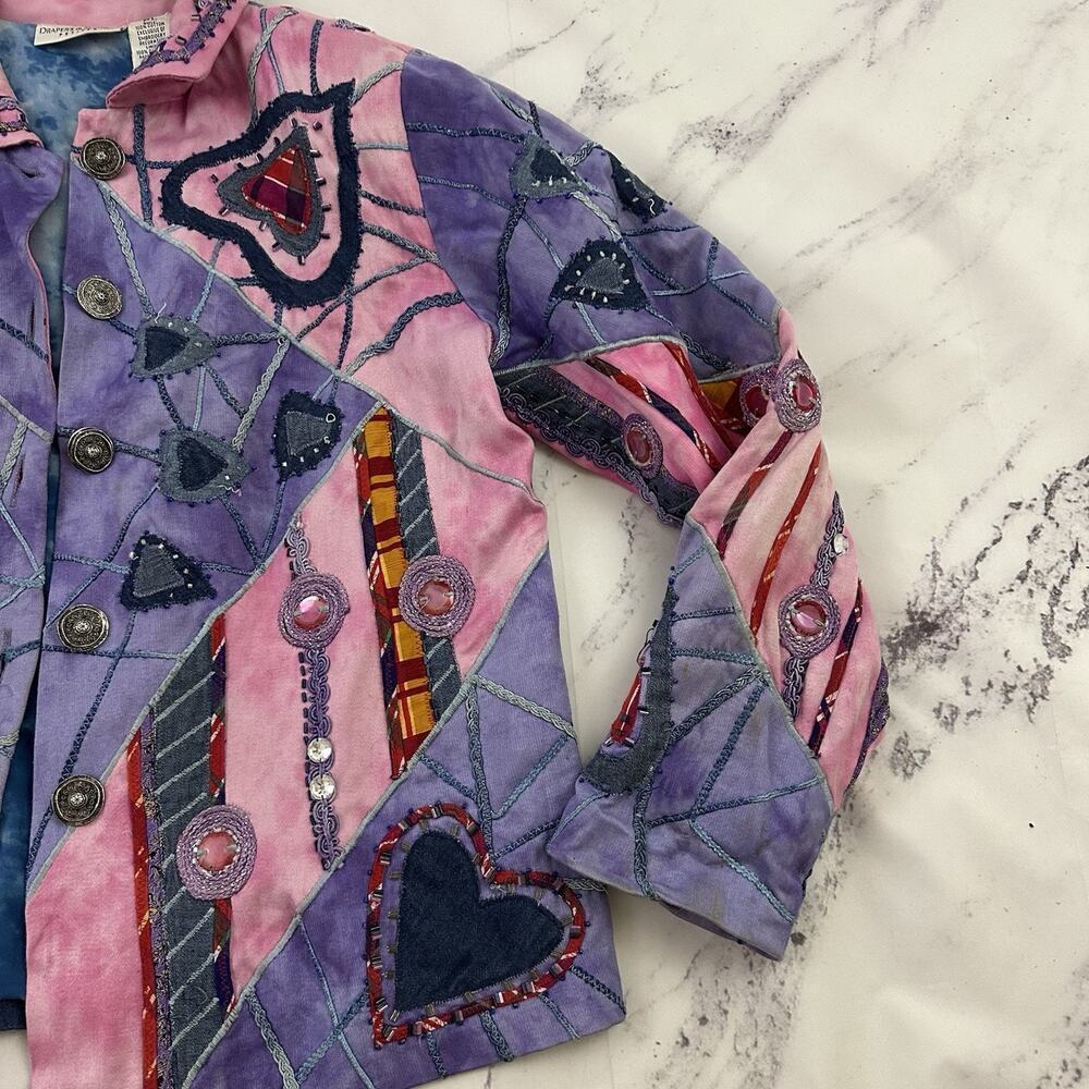 Drapers Damons Womens Vintage 90s Embellished Jacket Size L P Pink Hearts Beaded - Picture 3 of 14